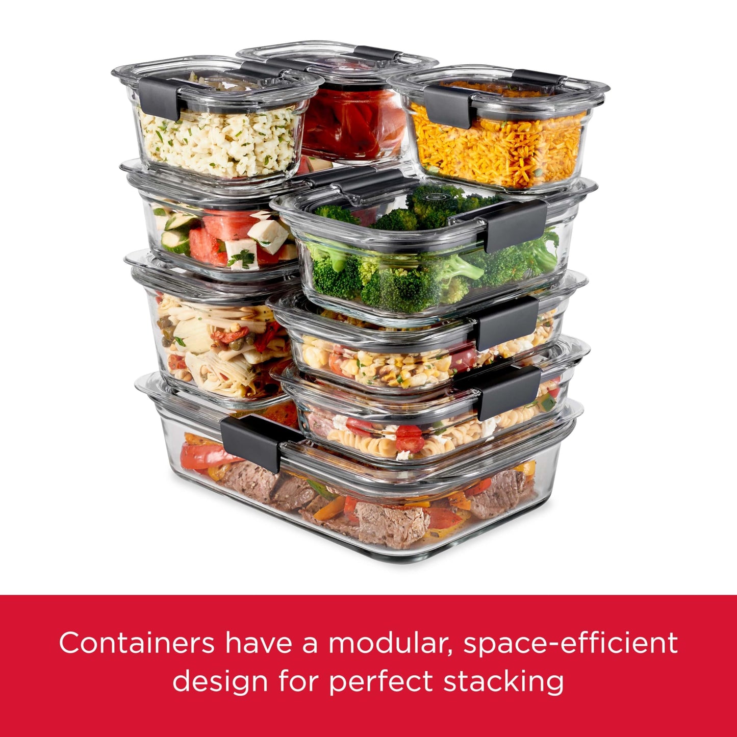 Rubbermaid Brilliance Glass Food Storage Containers, Assorted Sizes, Set of 9, BPA-Free, Leak-Proof, Clear