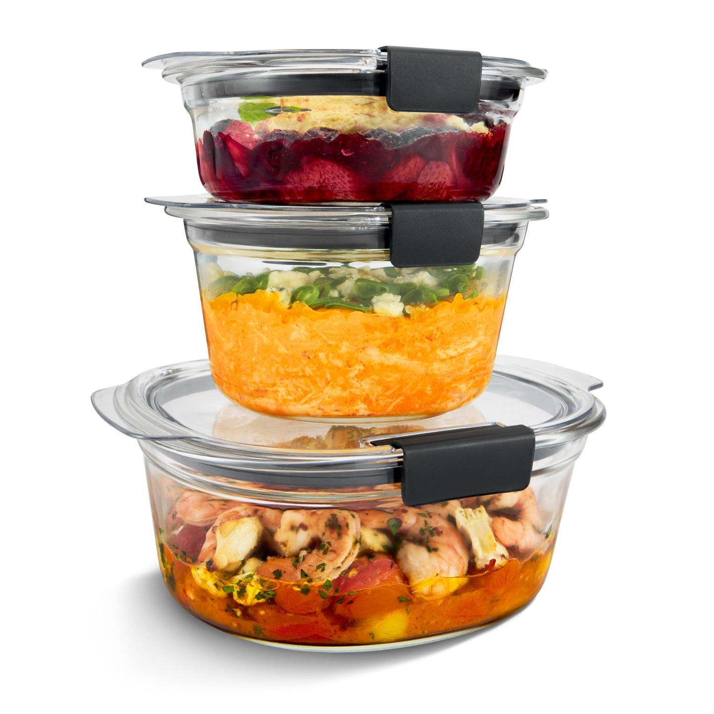 Rubbermaid Brilliance Glass Food Storage Containers, Assorted Sizes, Set of 9, BPA-Free, Leak-Proof, Clear