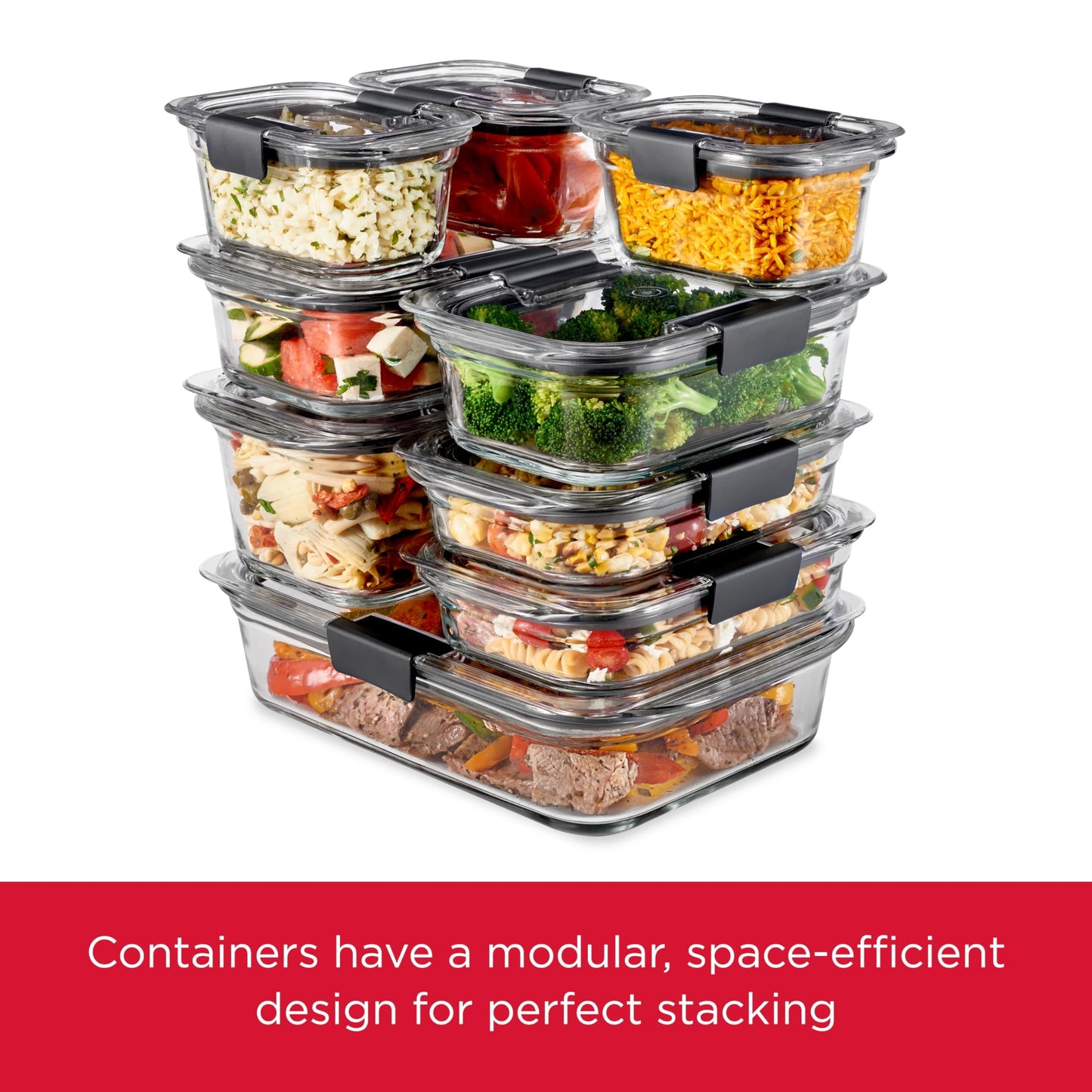 Rubbermaid Brilliance Glass Food Storage Containers, Assorted Sizes, Set of 9, BPA-Free, Leak-Proof, Clear